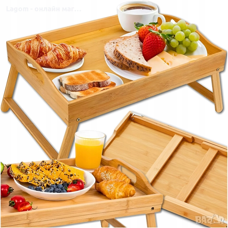 Сгъваема бамбукова масичка за лаптоп и закуска в леглото Ruhhy, снимка 1