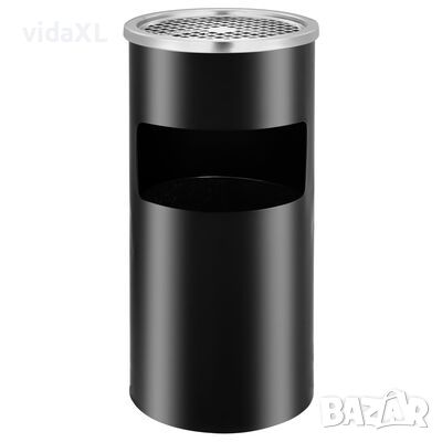 vidaXL Стенен кош пепелник, стомана, 26 л, черен（SKU:51096, снимка 1