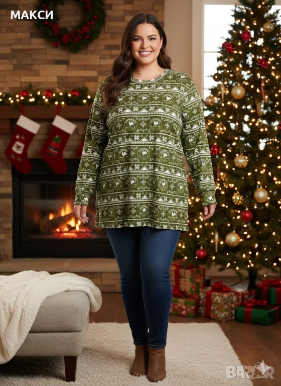 Коледна маркова мека, еластична и комфортна блуза /аутлет/, снимка 1