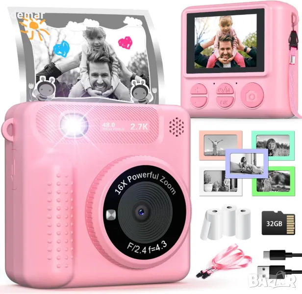 TERRAMUS Kids Camera Instant Print, 12MP 1080P цифров фотоапарат за деца на възраст 3-12 години, снимка 1