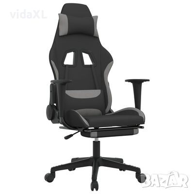 vidaXL Масажен гейминг стол с поставка черно и светлосиво текстил(SKU:345486, снимка 1