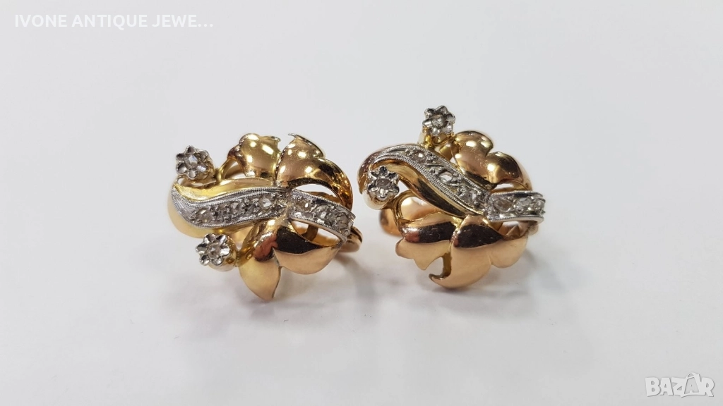 Златни дамски обеци с диаманти , снимка 1