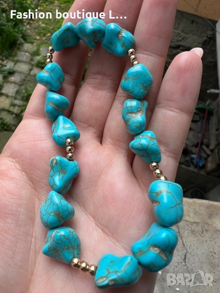Гривна за крак или ръка с тюркоазени камъчета и златни топченца мъниста 🩵, снимка 1