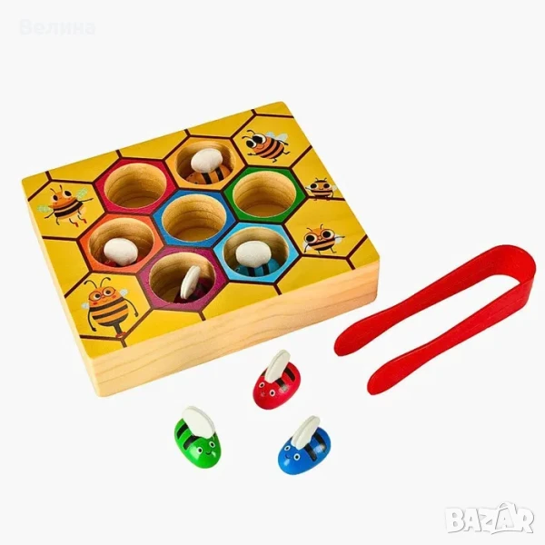 Дървена образователна играчка Пчелички с медена пита Монтесори, снимка 1