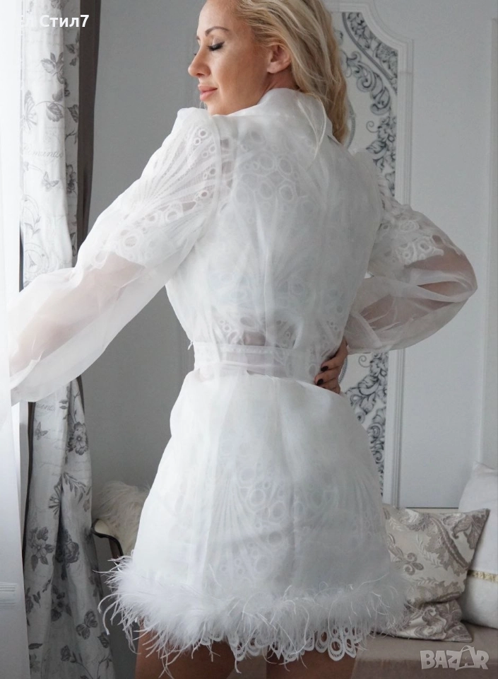 📌#Дамско #сако с #пера Налично в бяло и черно Материя Полиестер Размер С М Л  ЕКОНТ, снимка 1