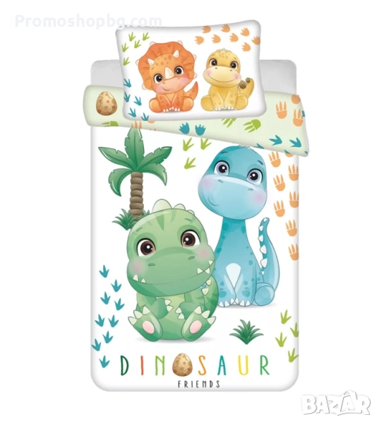 Детски спален комплект Dinosaur Friends, 100 % памук, 2 части, 100x135 см, снимка 1