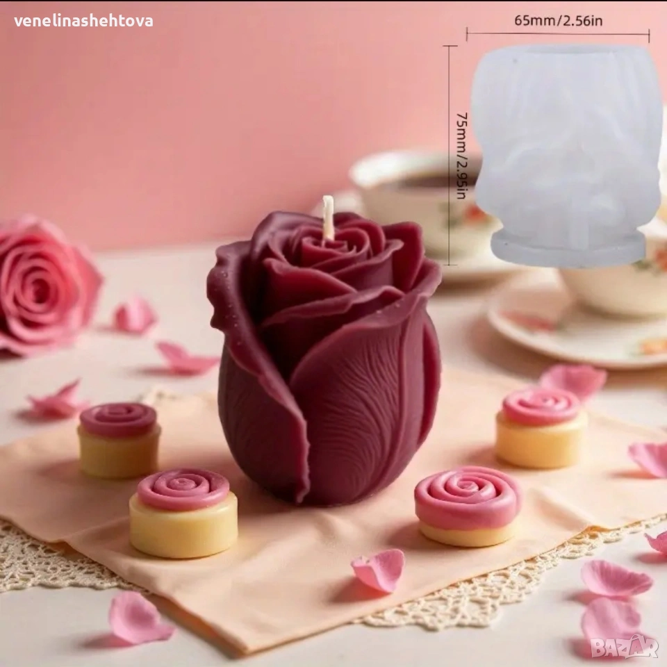 3D права роза силиконов молд форма за свещи гипс сапун смола фондан , снимка 1