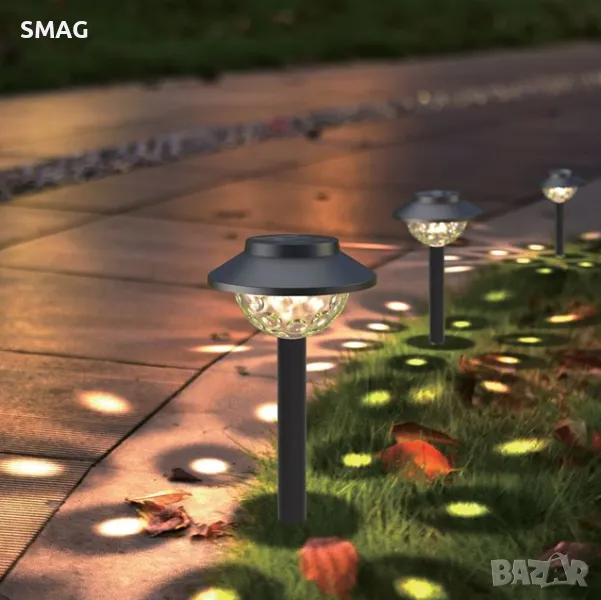 Слънчев фенер соларна лампа - черен релефни точки студено бял 24см S_1236425, снимка 1