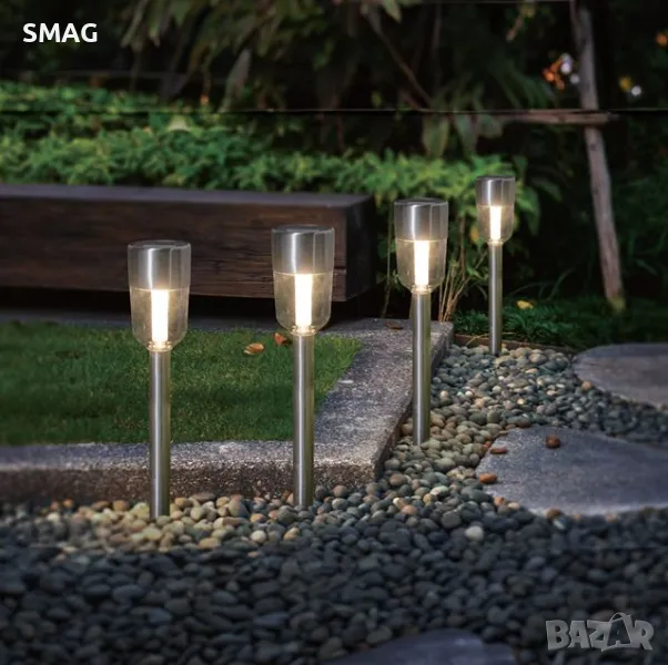 Слънчев соларен фенер лампа кръгъл сребърен 34.8см S_1236421, снимка 1