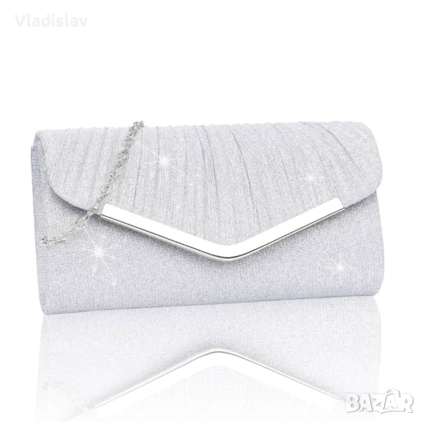 Сребърна чанта Larcenciel, брокатена дамска чанта, снимка 1