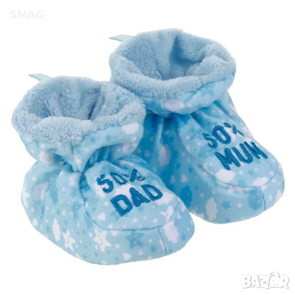 Бебешки буйки пантофи Светлосини с облаци и звезди 50% мама 50% татко S_1243661, снимка 1