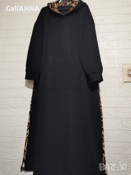 НОВА ДЪЛГА РОКЛЯ С КАЧУЛКА С ЛЕОПАРДОВ ПРИНТ 3XL-4XL, снимка 1