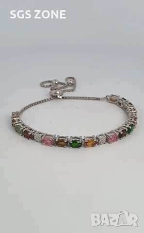 ГРИВНА ОТ СРЕБРО С МНОГОЦВЕТЕН ТУРМАЛИН, снимка 8 - Гривни - 53274333