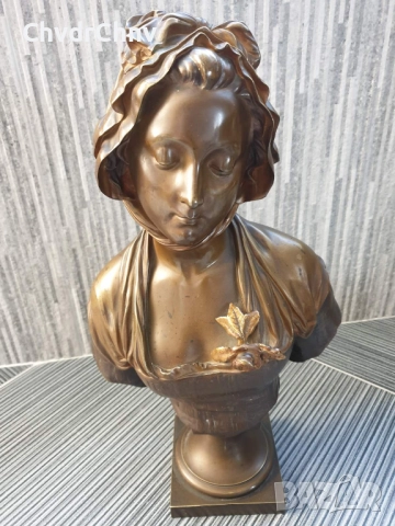 49см-10кг Laurent статуетка-бюст/стара френска бронзова скулптура/фигура на жена-млада дама