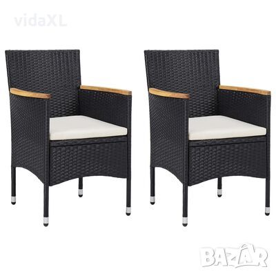 vidaXL Градински трапезни столове, 2 бр, полиратан, черни（SKU:46179