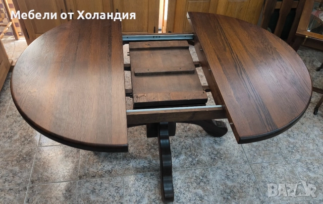 кръгла разтегателна маса от дъб, снимка 3 - Маси - 53537300