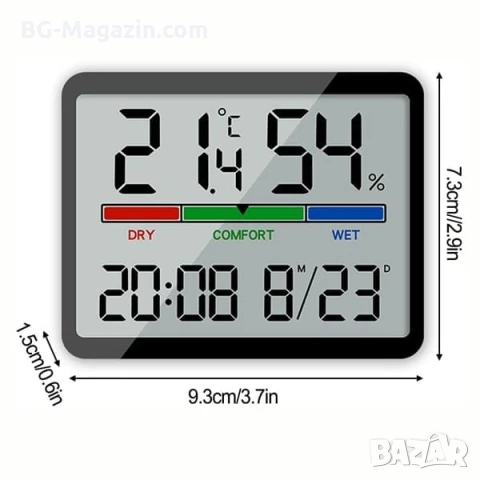 Малък електронен часовник с термометър и влагомер на батерии с магнит за бюро стена дигитален влага, снимка 4 - Други - 51039838