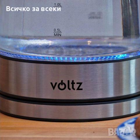 Светеща електрическа кана Voltz V51230E, 2200W, 1.7 литра, стъкло, безжична, 2 ГОДИНИ ГАРАНЦИЯ, снимка 2 - Кани - 45508461