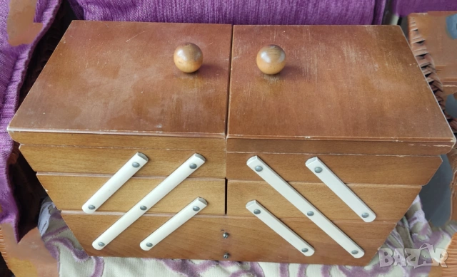 Дървена-бук, разтегателна кутия за шиене на 3 нива, снимка 2 - Други стоки за дома - 53645059