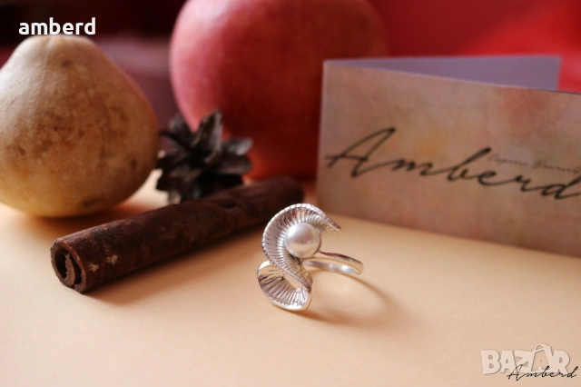 Сребърен пръстен с перла - модел R025А, снимка 6 - Пръстени - 53517826