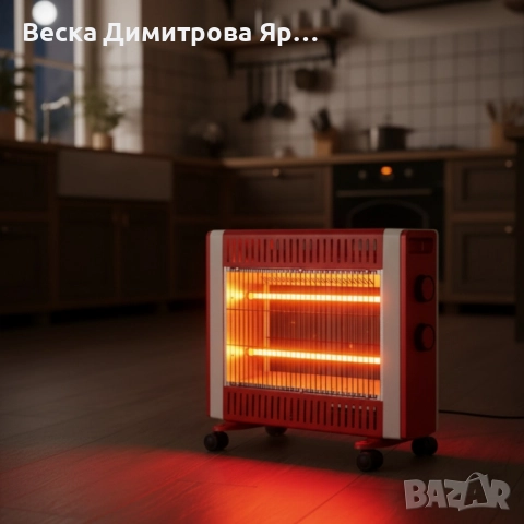 Кварцов отоплител 1500W с 2 степени и мобилни колелца – бързо и безопасно затопляне, снимка 5 - Отоплителни печки - 52574013