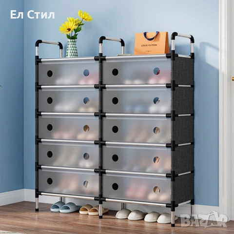 Многоетажен шкаф за обувки с прозоречни врати и голям капацитет, снимка 4 - Шкафове - 53567281