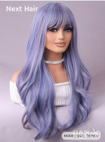 Микс от цветове лилаво синя перука с бретон, снимка 2 - Аксесоари за коса - 45709524
