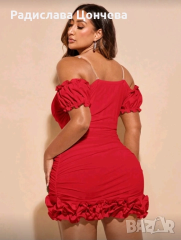 Рокля в червено, снимка 2 - Рокли - 52866604