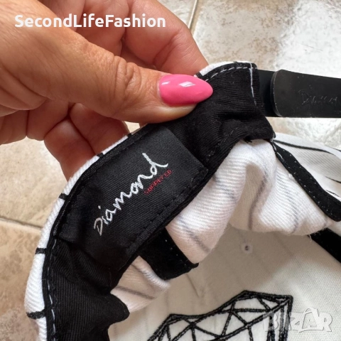 Шапка с козирка Diamond Supply Brilliant регулируема бяло и черно, снимка 3 - Шапки - 52815622