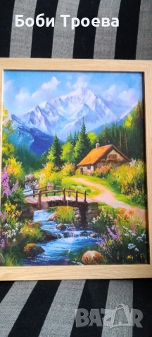 Платно без Рамка с Пасторален Пейзаж - Спокойна Селска Природа с Диви Цветя, Селски Къщи , снимка 6 - Картини - 51975271