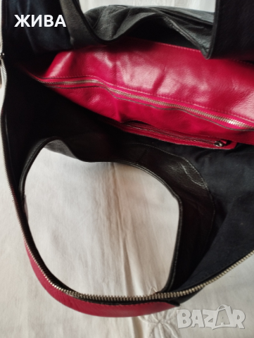 ЕСТЕСТВЕНА КОЖА на MOSCHINO голяма дамска чанта в черно и червено, снимка 6 - Чанти - 44975591