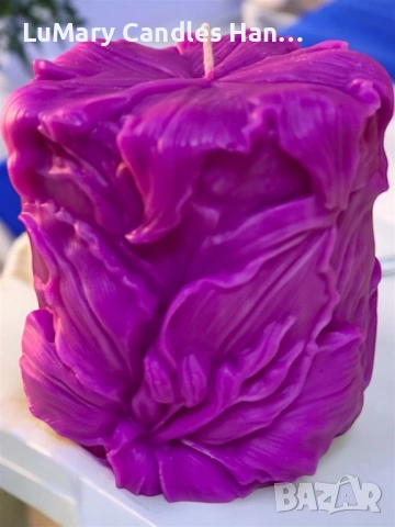 Свещ “ Лилави цветя”, снимка 4 - Декорация за дома - 53223078