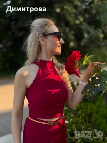 Дамски еластичен стилен червен костюм с пола панталон XS-XL, снимка 5 - Костюми - 49407866