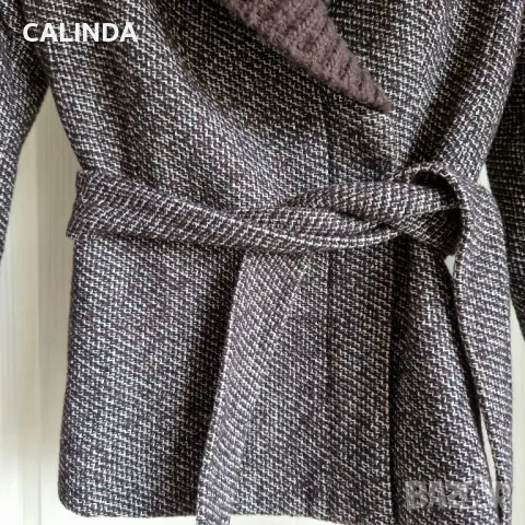 Mango елегантно вълнено сако с колан кафяво, снимка 3 - Сака - 49633914