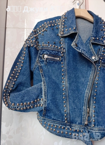 Ефектно яке от деним с камъни и капси, снимка 10 - Якета - 54031209