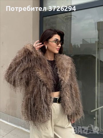 Палто с косъм с капучино нюанс , снимка 4 - Палта, манта - 52406961