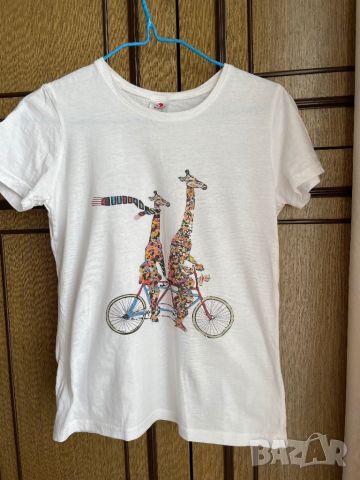 Памучна дамска тениска с щампа жирафчета, снимка 1 - Тениски - 46146920