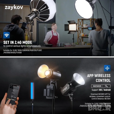 OLKIEQZ NEEWER MS150B Двуцветна LED видео лампа с управление от приложение, 2.4G режим, снимка 6 - Лед осветление - 53355877