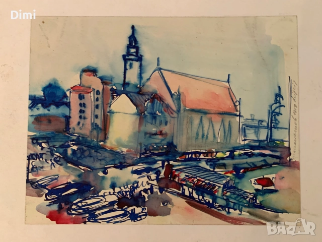 ДИМИТЪР ПАНАЙОТОВ акварел Лайпциг, снимка 2 - Картини - 52858948