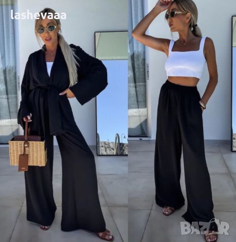 Дамски комплект кимоно и панталон в черно