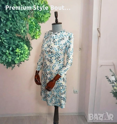 Рокля с дълъг ръкав и флорален принт в синьо-зелено