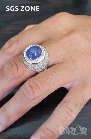 Мъжки сребърен пръстен с танзанит в шлифовка кабошон, снимка 6 - Пръстени - 53046144