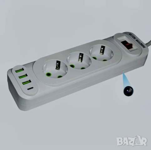 WiFi шпионска скрита камера в разклонител с кабел, с 3 гнезда 3 usb порта и 1 type C видеонаблюдение, снимка 3 - Други - 53633872