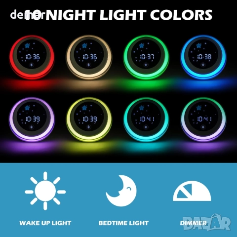 Детски будилник Seucasu, часовник за растеж и обучение за сън, снимка 4 - Детски нощни лампи - 51731449