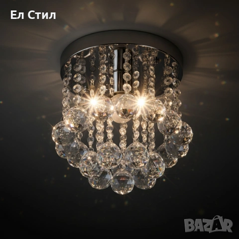 Модерен таванен полилей с големи кристални сфери и основа в сребристо