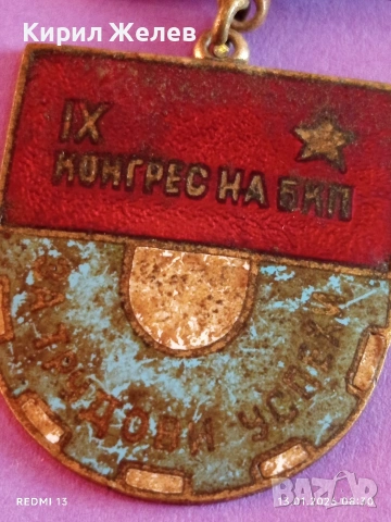 Знак 9-ти конгрес на БКП За трудови успехи с емайл за КОЛЕКЦИЯ 52808, снимка 6 - Антикварни и старинни предмети - 53081078