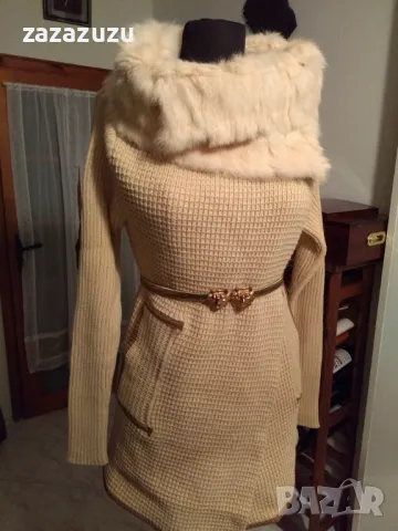 Дамска жилетка с яка от естествен косъм, цвят слонова кост, снимка 5 - Жилетки - 49713030