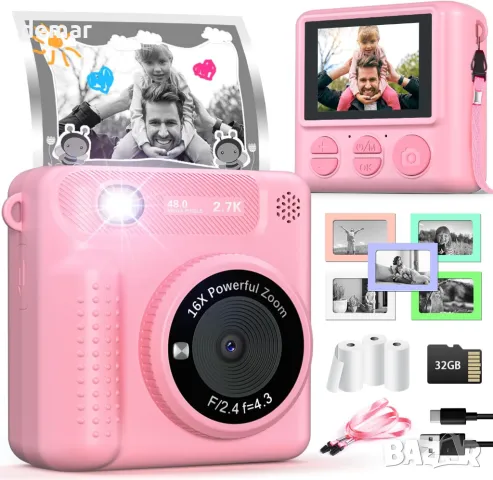 TERRAMUS Kids Camera Instant Print, 12MP 1080P цифров фотоапарат за деца на възраст 3-12 години, снимка 1 - Образователни игри - 47029274