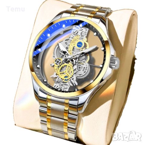Мъжки кварцов часовник T i o n g с прозрачно покритие - Водоустойчив, снимка 1 - Мъжки - 45767600