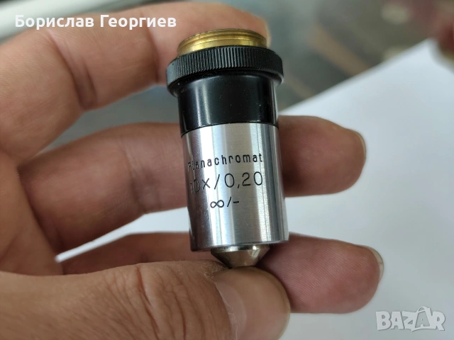 Обектив за микроскоп carl zeiss jena planachromat 10x/0.20 ∞/0-, снимка 2 - Медицинска апаратура - 53492436